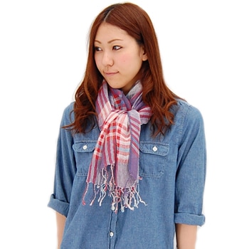 【OUTLET】AGAM アガム チェックリネンフリンジストール［AOV1963］【SS】【返品交換不可】