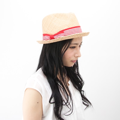 【OUTLET】SANTELLI サンテッリ レディース ボーダーリボンラフィアハット［38329-NATURAL］【SS】【返品交換不可】