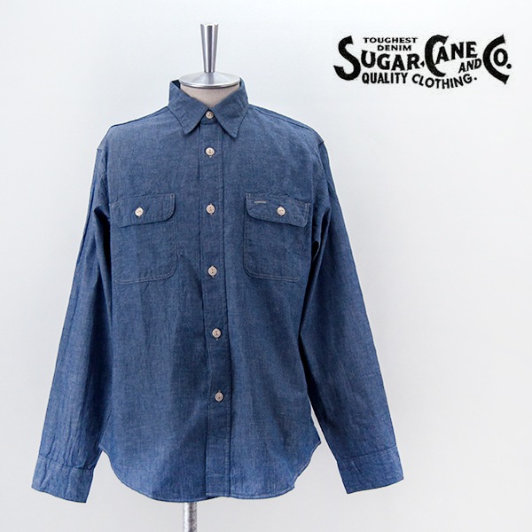 SOLDOUT】SUGAR CANE シュガーケーン メンズ ブルーシャンブレーワーク