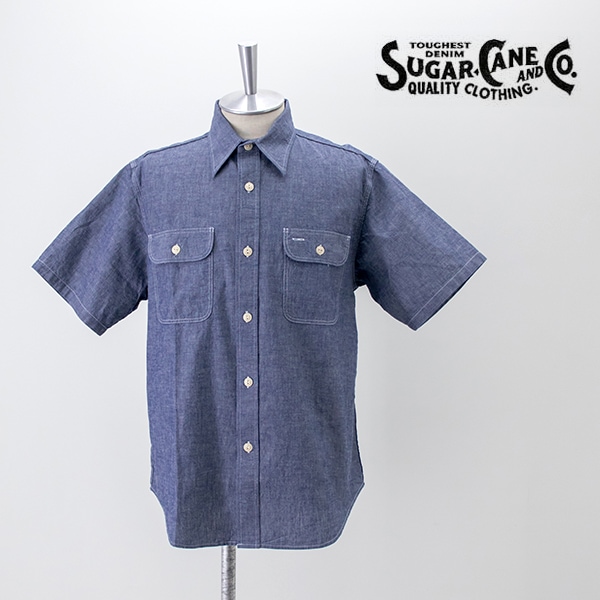 くーくん SUGAR CANE シュガーケーン メンズ ブルーシャンブレーワーク