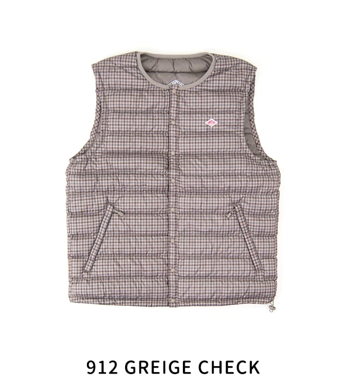 DANTON チェック柄 ダウンベスト M SOLDOUT】DANTON ダントン メンズ クルーネック インナーダウン