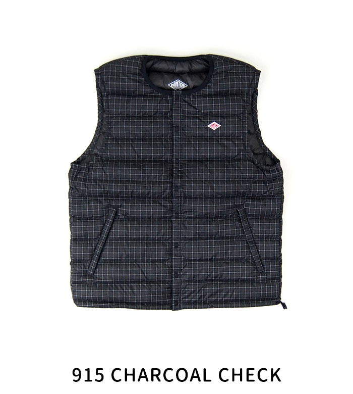 DANTON チェック柄 ダウンベスト M SOLDOUT】DANTON ダントン メンズ クルーネック インナーダウン