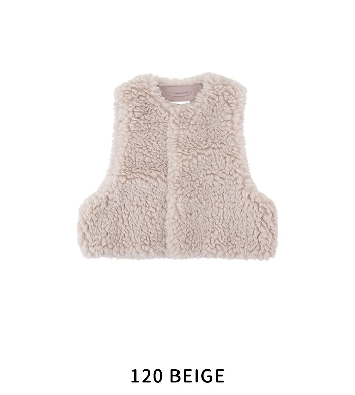 LE GLAZIK エコファーベスト ,Ecru LE GLAZIK Eco Fur Vest,Ecru – Navyblue
