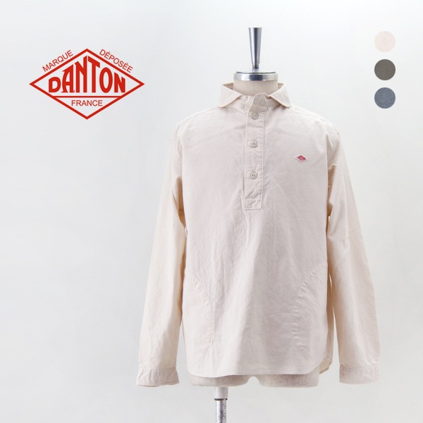 DANTON ダントン メンズ コットンフランネル 丸襟プルオーバーシャツ 