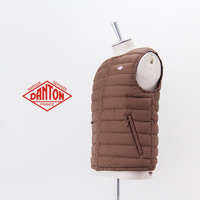 DANTONダントン▪️クルーネックインナーダウンベスト▪️34XS▪️モカ DANTON ダントン メンズ クルーネック インナーダウンベスト［DT