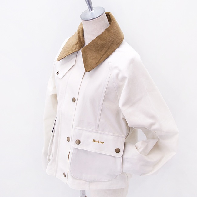 ✨美品✨ Barbour ホワイト カジュアルジャケット M Barbour バブアー レディース クロップド ビードネル カジュアル