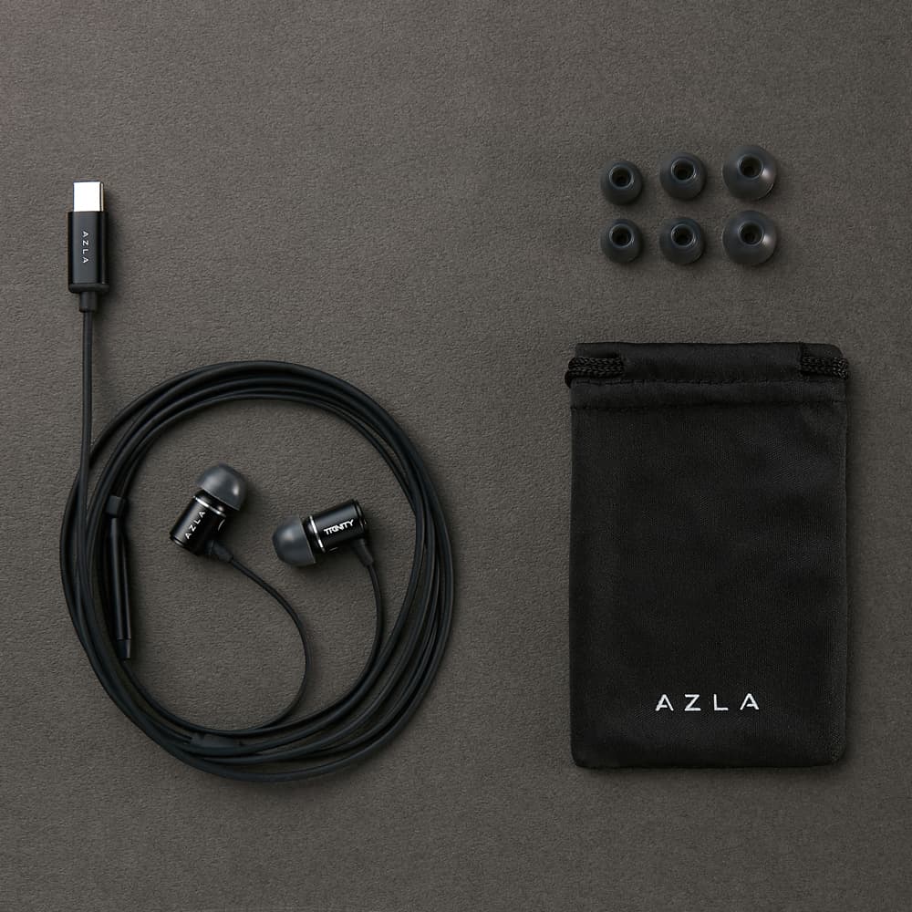AZLA マイク付き有線イヤホン TRINITY Black [USB Type-C (USB-C) 接続