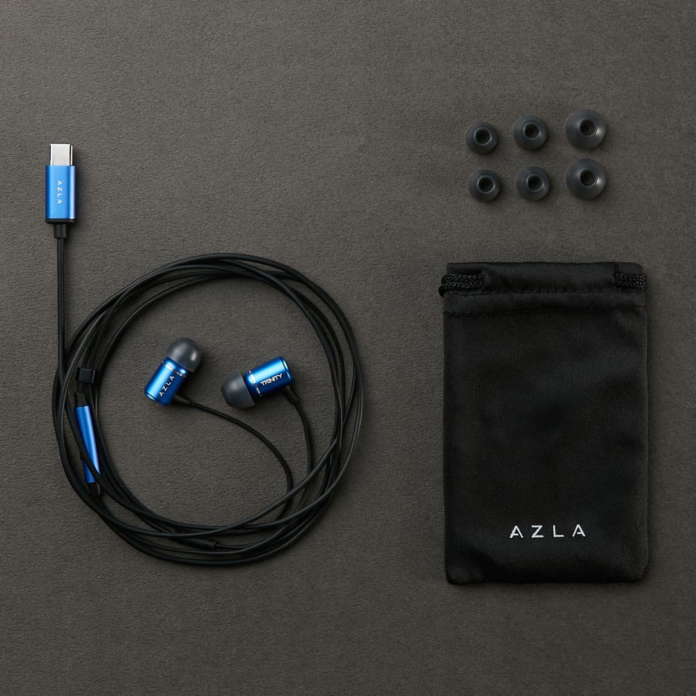 AZLA マイク付き有線イヤホン TRINITY Blue [USB Type-C (USB-C) 接続