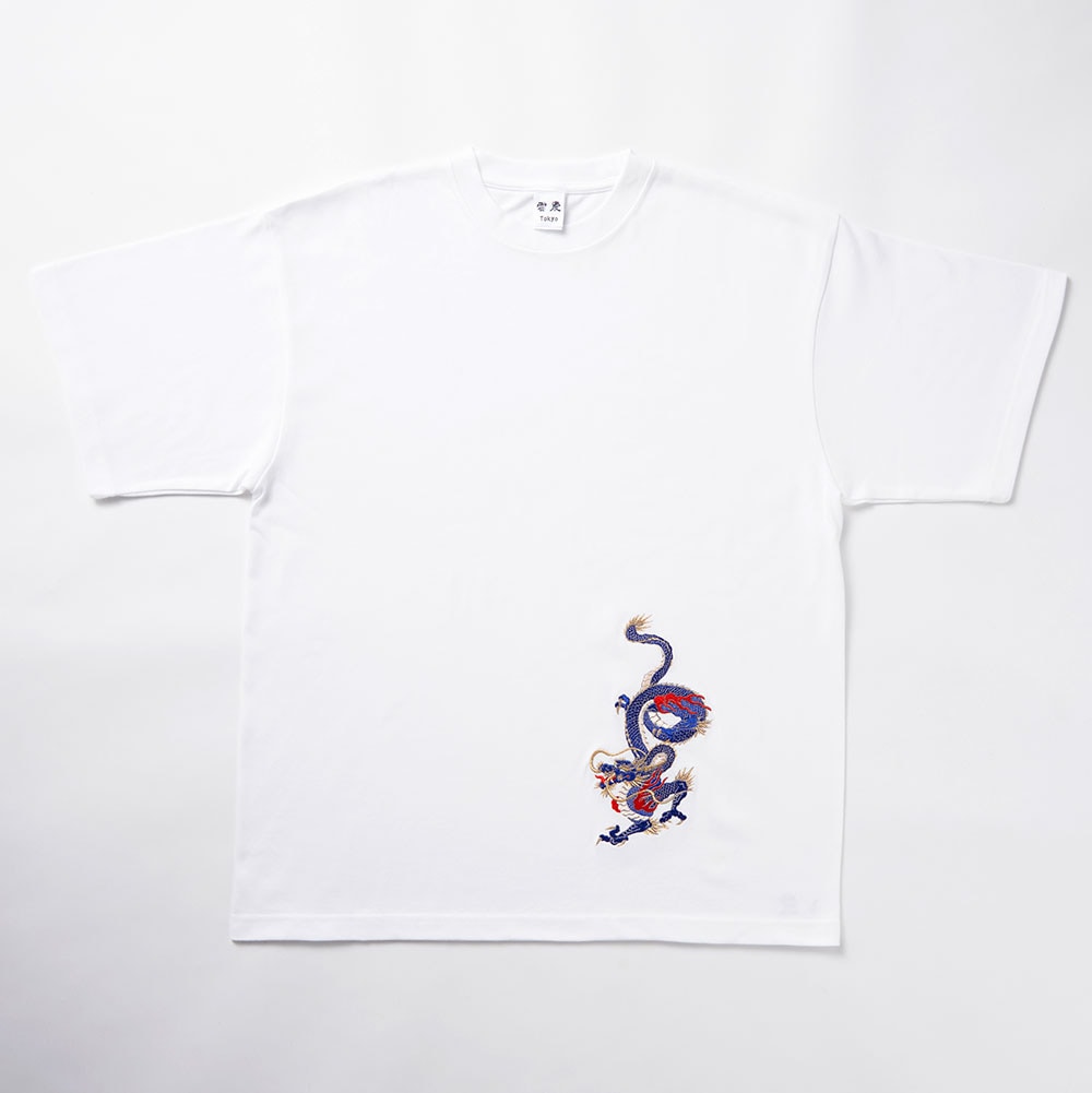 来迎龍(青龍) 刺繍 Tシャツ(ホワイト)