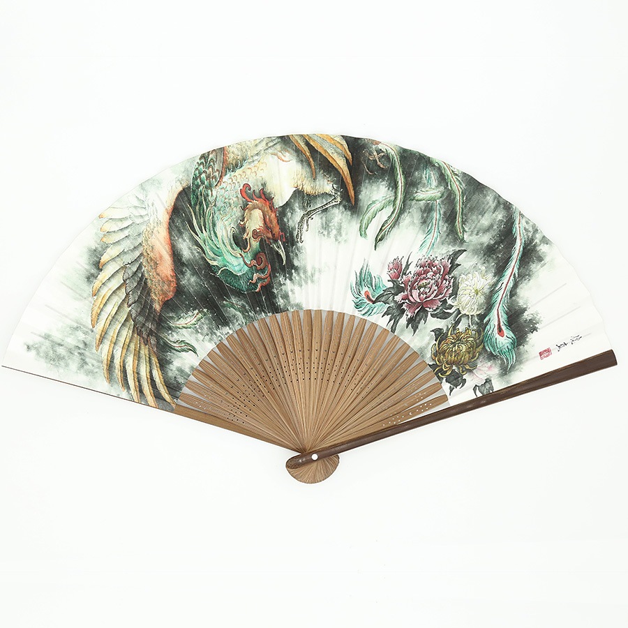 扇子 木彫刻師仏画師菊池侊藍 鳳凰画「花霞」