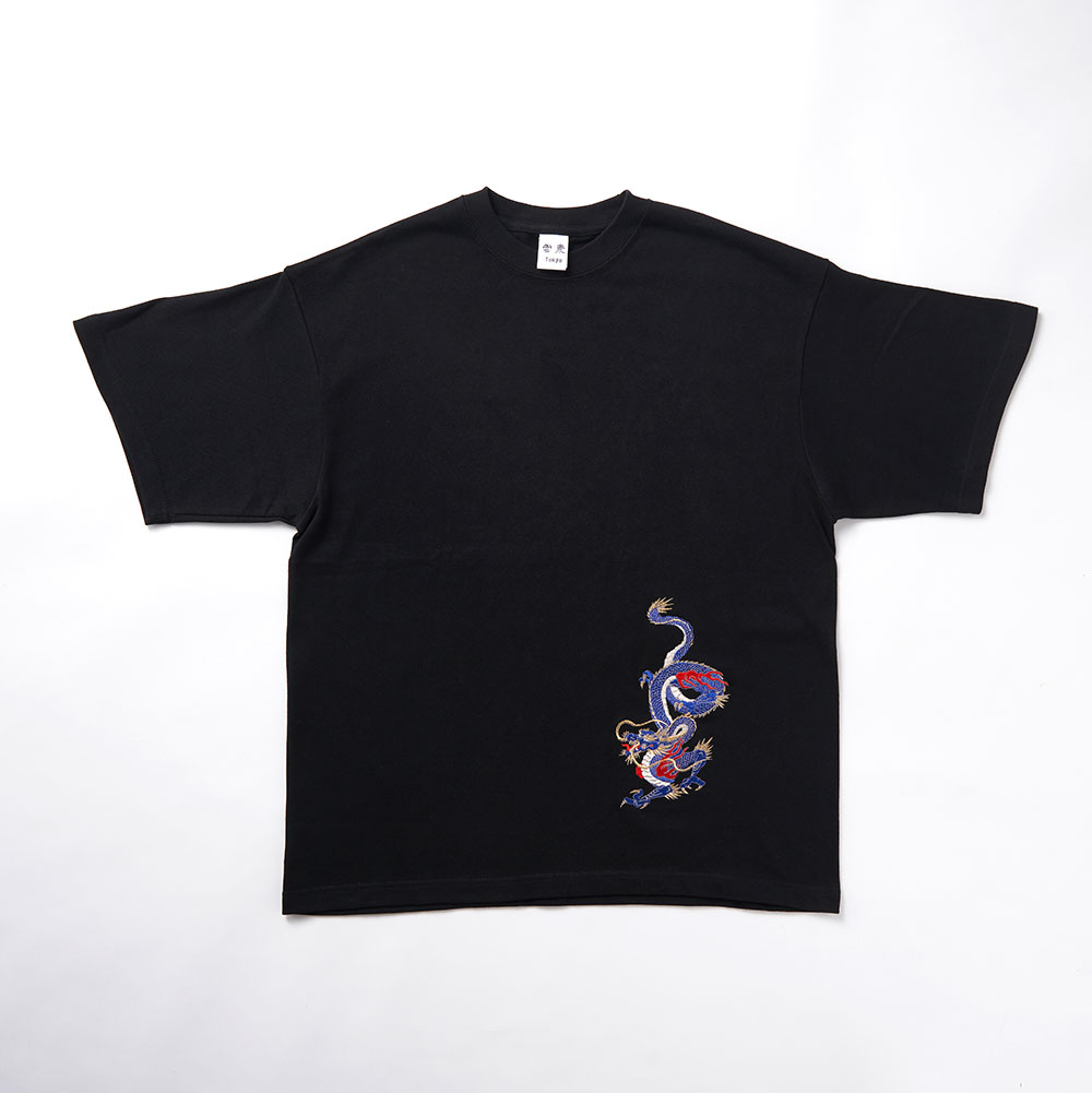 来迎龍(青龍) 刺繍 Tシャツ(ブラック)