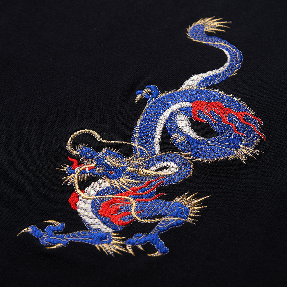 来迎龍(青龍) 刺繍 Tシャツ(ブラック)