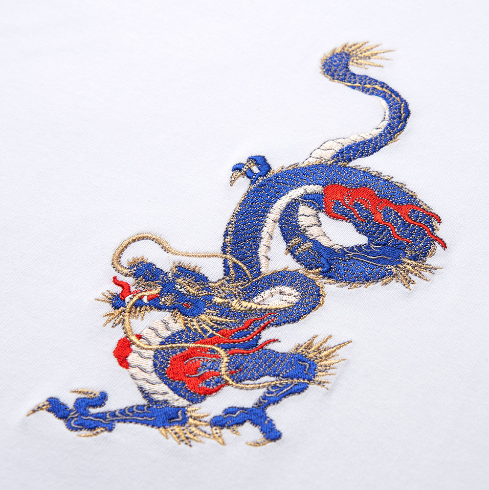 来迎龍(青龍) 刺繍 Tシャツ(ホワイト)
