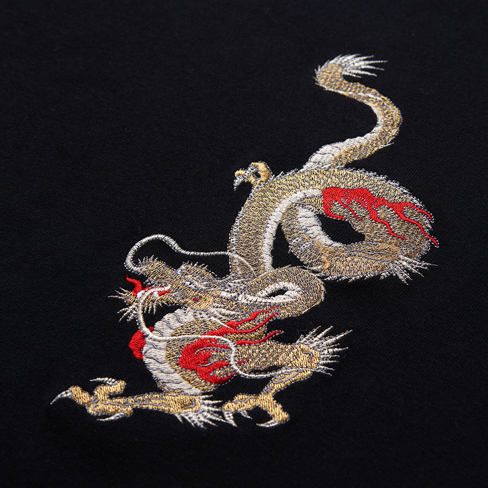 来迎龍(金龍) 刺繍 Tシャツ(ブラック)
