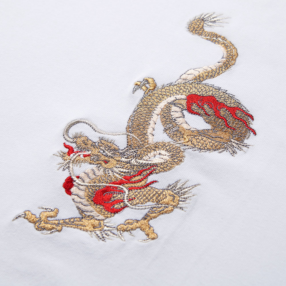 来迎龍(金龍) 刺繍 Tシャツ(ホワイト)