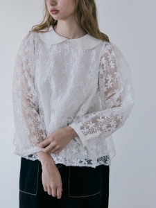 フラワーレースカラーブラウス(WHITE) | TOPS | UN MINOU