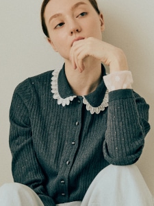 Lace Collar Cardigan(GRAY)