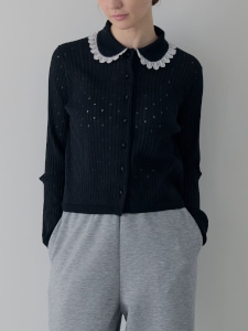 Lace Collar Cardigan(BLACK)