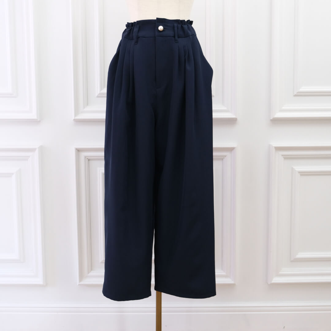 Smooth Tuck Pearl Pants(NAVY)