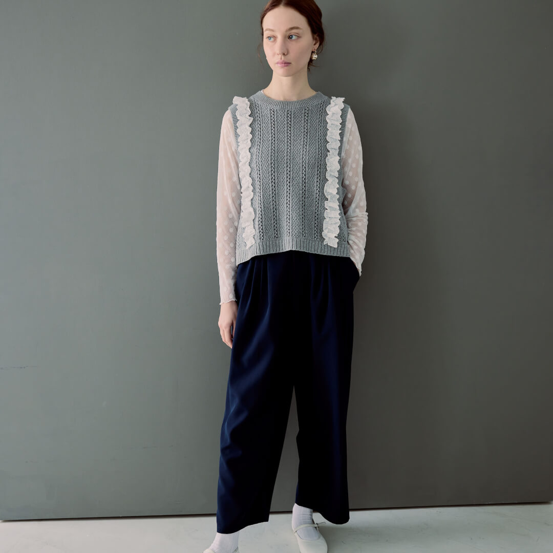 Smooth Tuck Pearl Pants(NAVY)