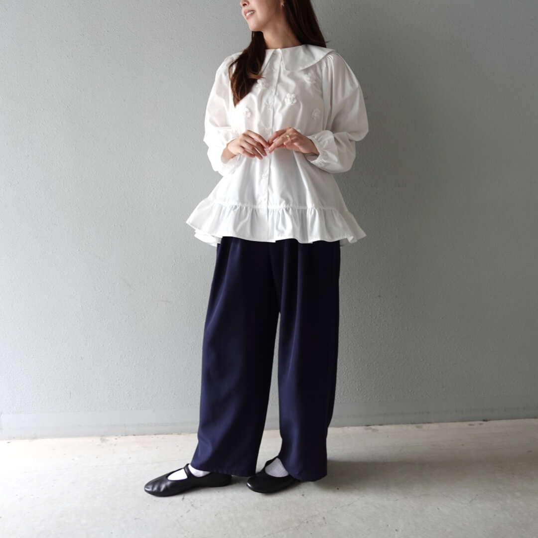 Smooth Tuck Pearl Pants(NAVY)