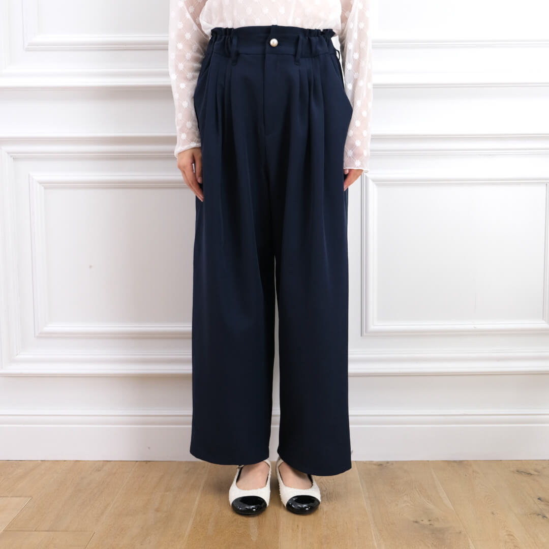 Smooth Tuck Pearl Pants(NAVY)