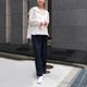 Smooth Tuck Pearl Pants(NAVY)