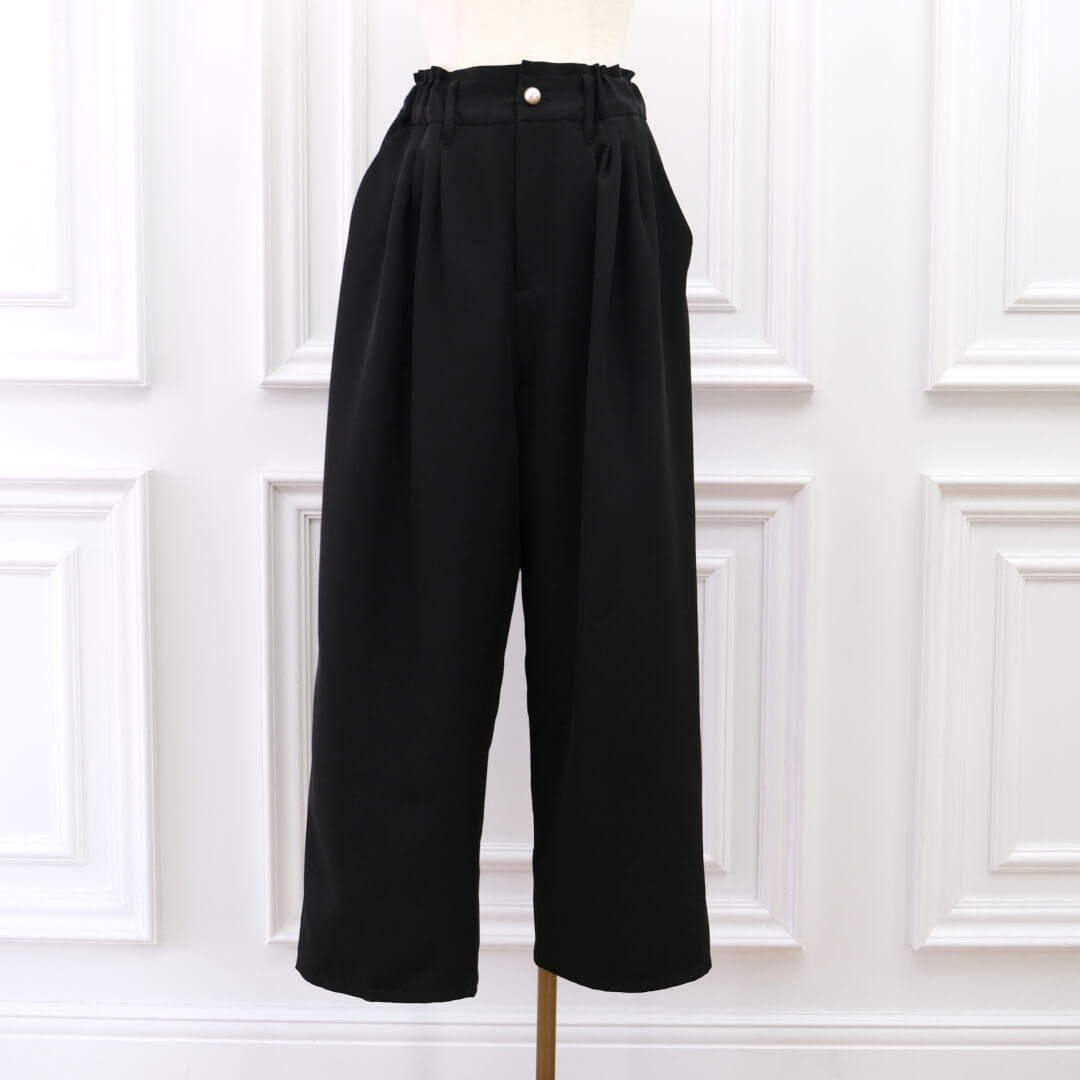 Smooth Tuck Pearl Pants(BLACK)