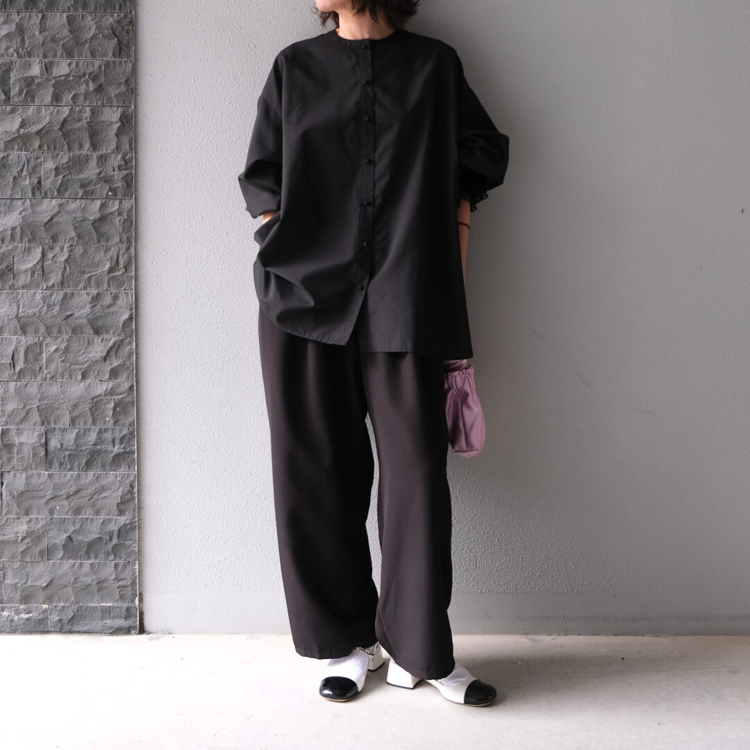 Smooth Tuck Pearl Pants(BLACK)