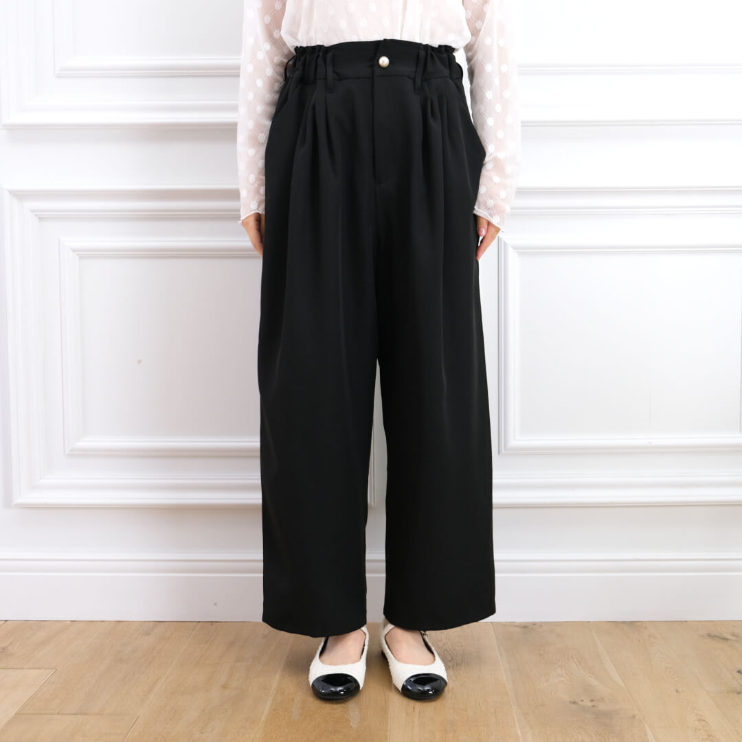 Smooth Tuck Pearl Pants(BLACK)