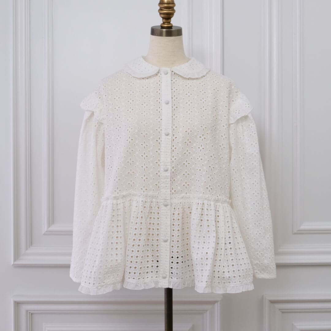 UNMINOU  刺繍ブラウス　WHITE F010-08004】レーヨンストレッチ(グロリオサ刺繍)／ブラウス