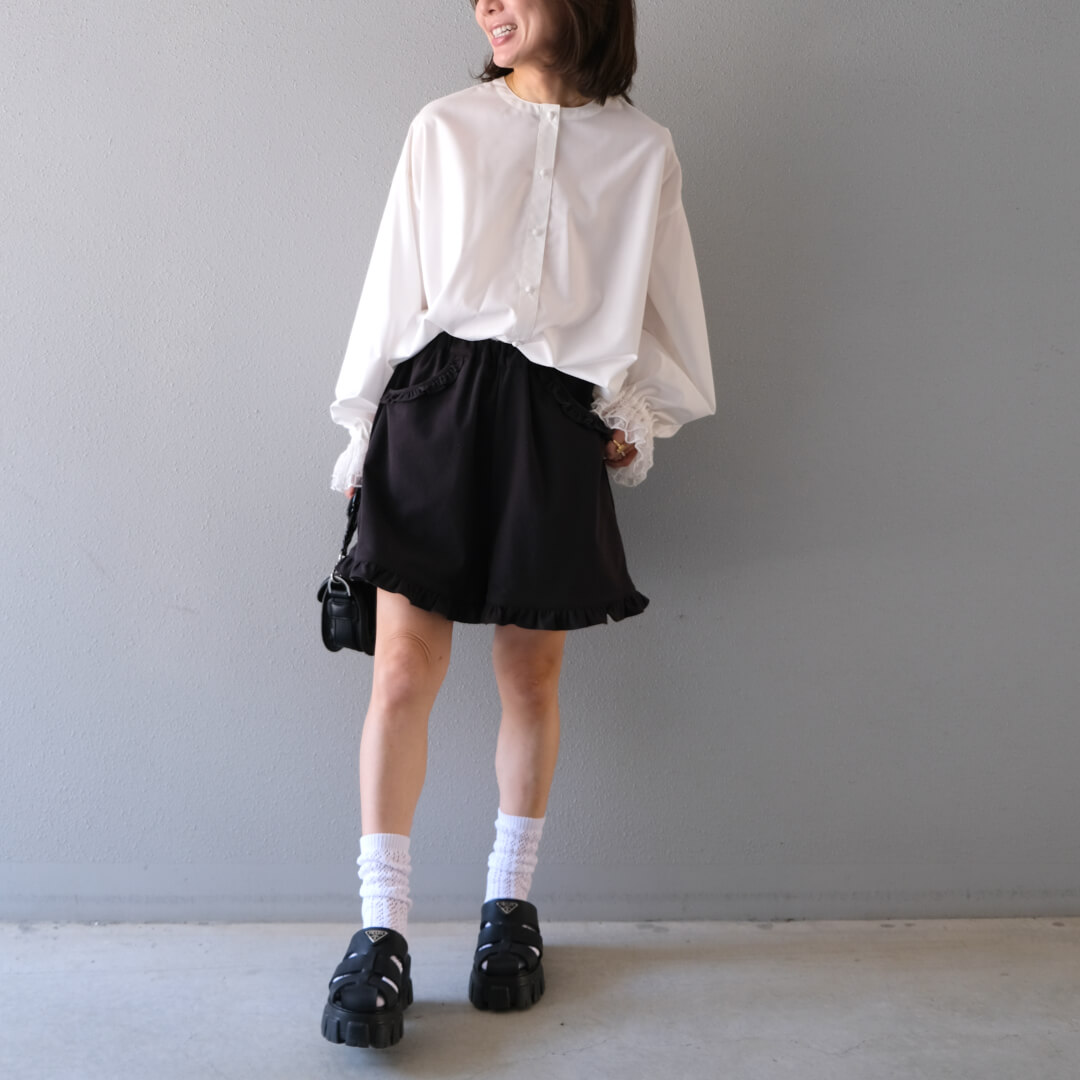 Lace Frill Cuff Blouse(WHITE)