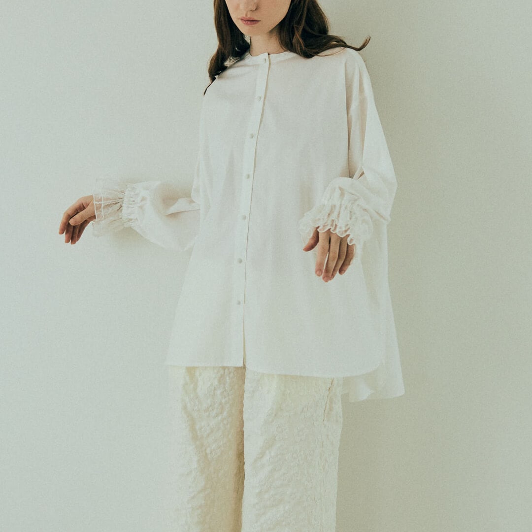 Lace Frill Cuff Blouse(WHITE)