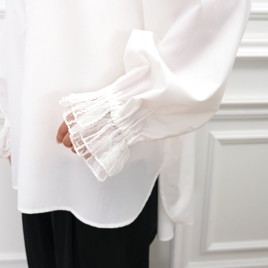 Lace Frill Cuff Blouse(WHITE)