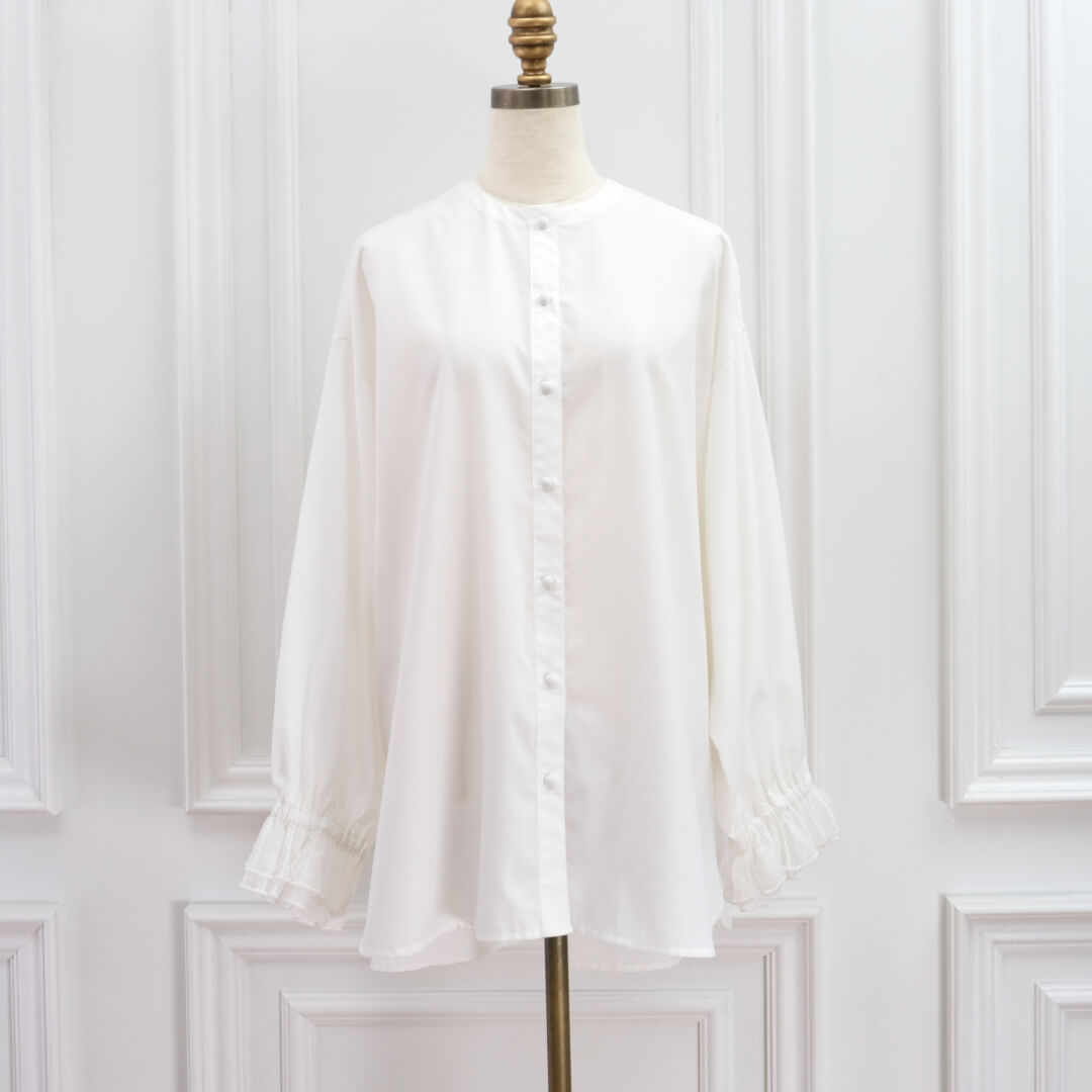 Lace Frill Cuff Blouse(WHITE)