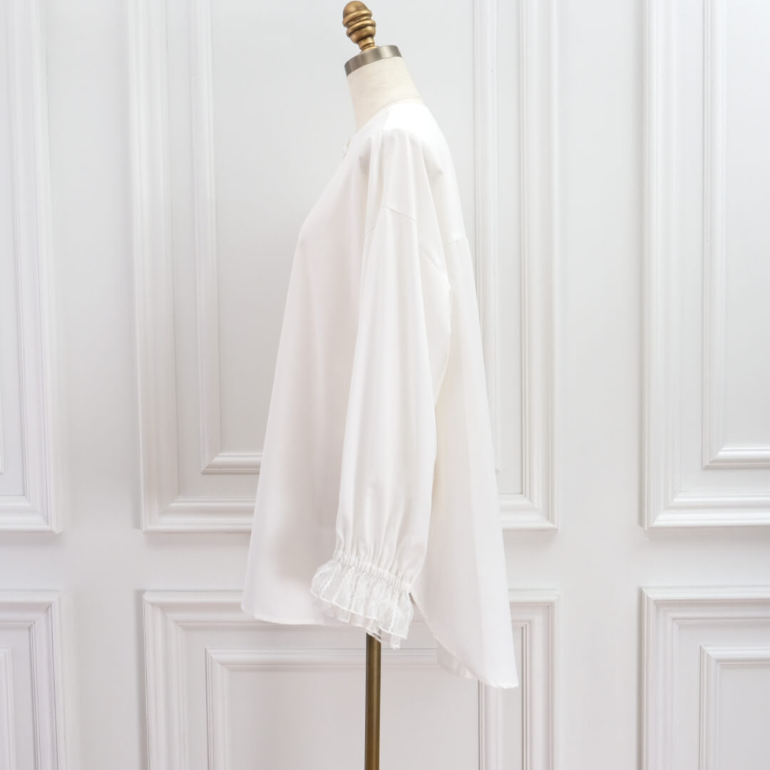 Lace Frill Cuff Blouse(WHITE)