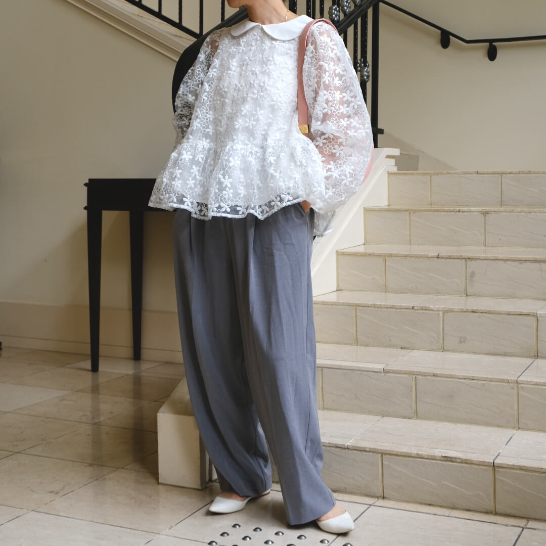 フラワーレースカラーブラウス(WHITE) | TOPS | UN MINOU