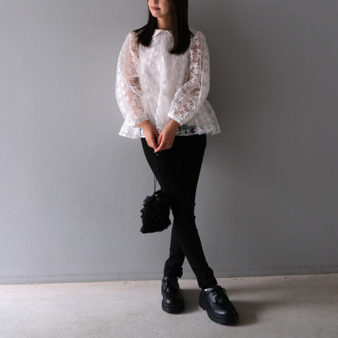 フラワーレースカラーブラウス(WHITE) | TOPS | UN MINOU