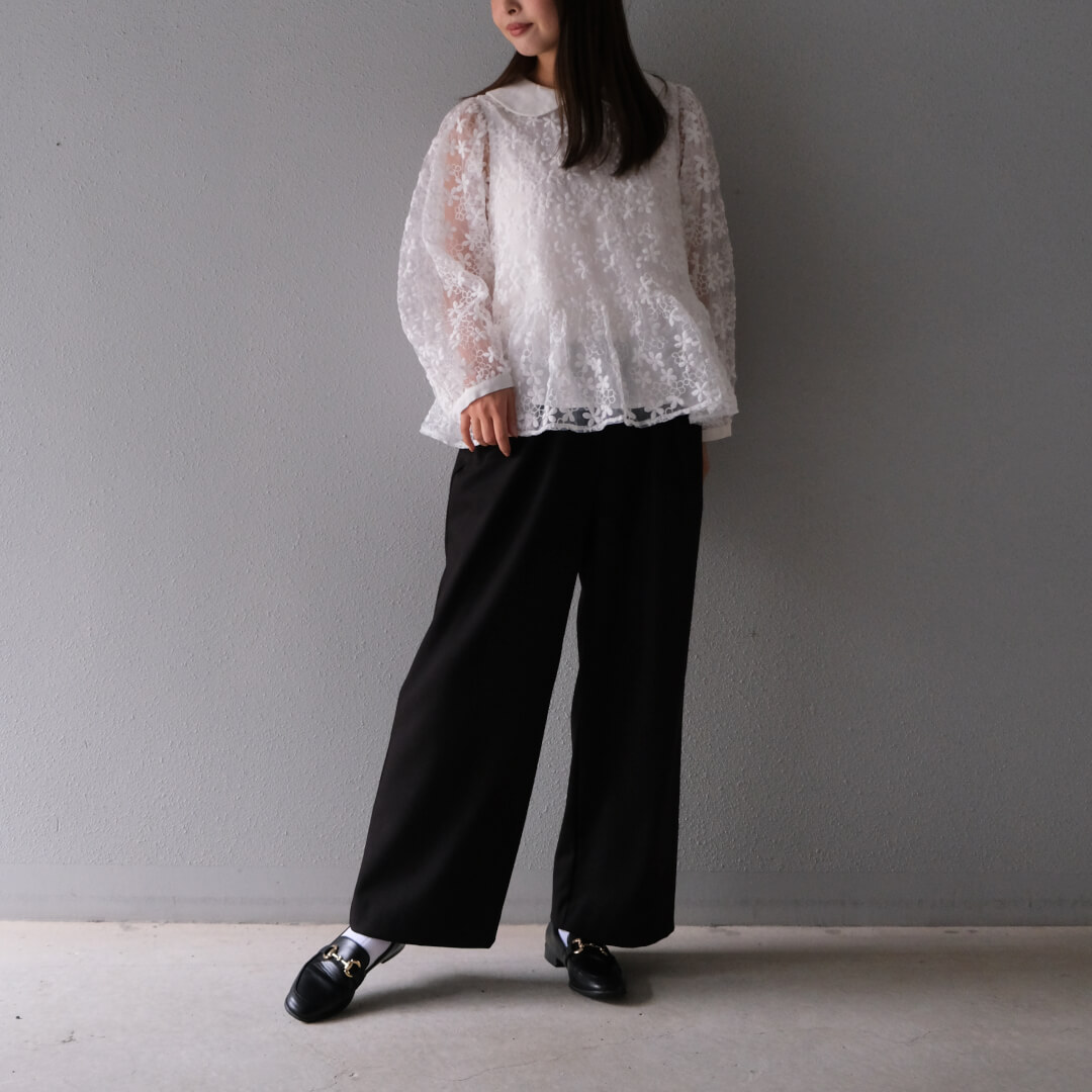フラワーレースカラーブラウス(WHITE) | TOPS | UN MINOU