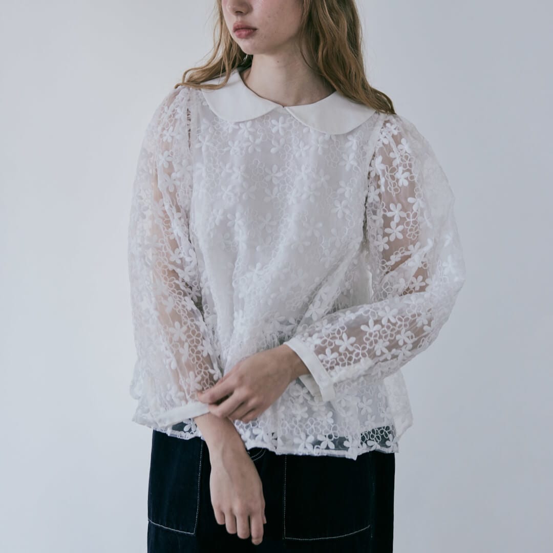 フラワーレースカラーブラウス(WHITE) | TOPS | UN MINOU