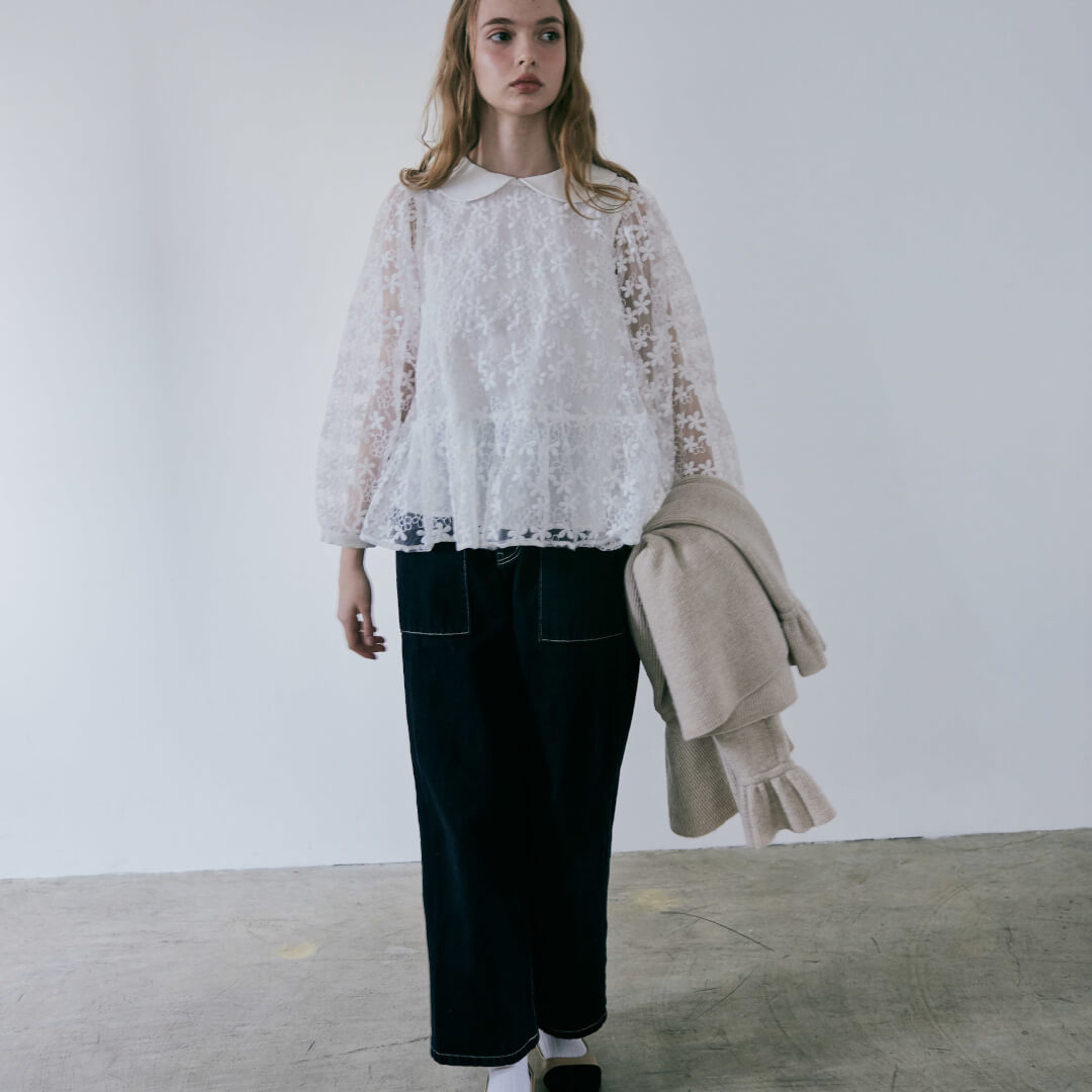 フラワーレースカラーブラウス(WHITE) | TOPS | UN MINOU