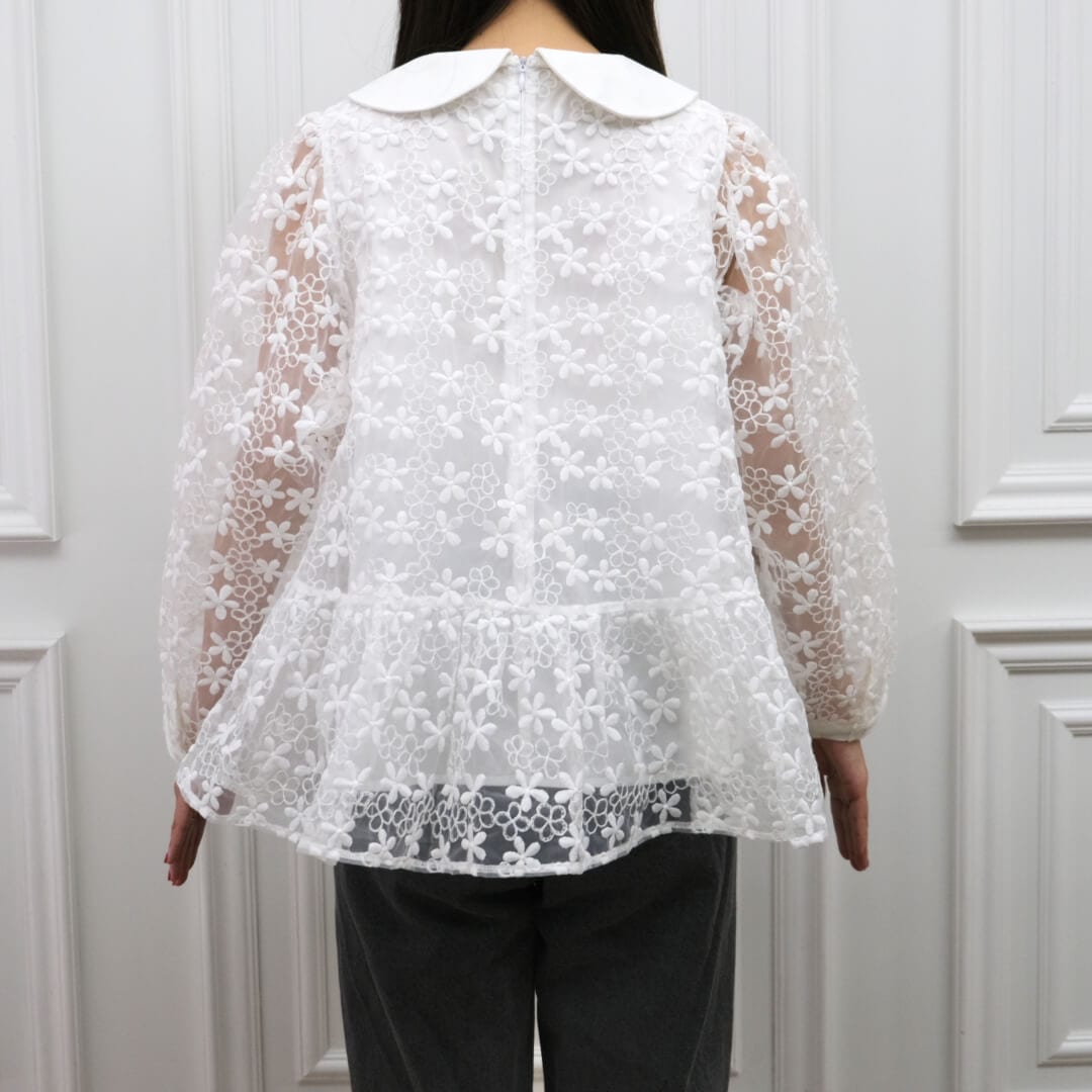 フラワーレースカラーブラウス(WHITE) | TOPS | UN MINOU