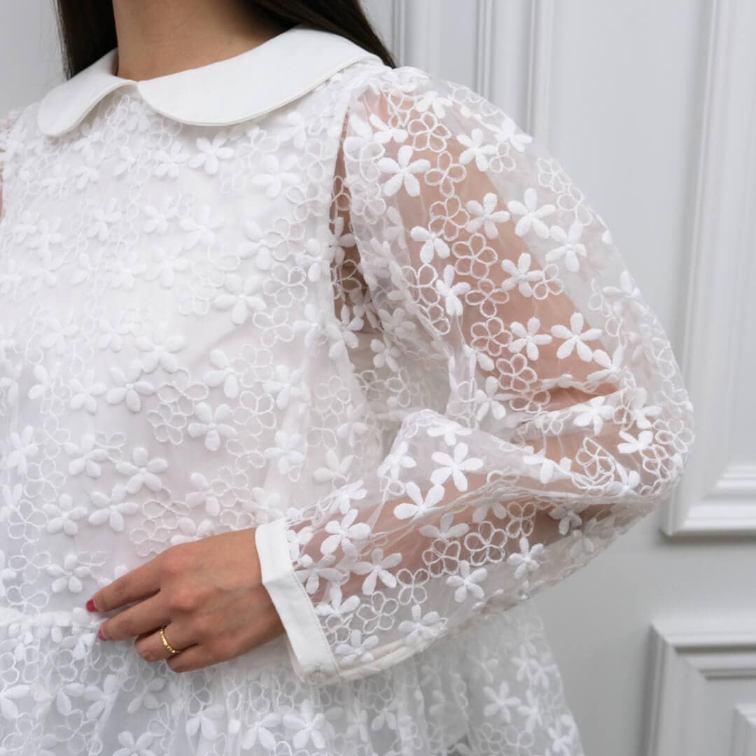 フラワーレースカラーブラウス(WHITE) | TOPS | UN MINOU