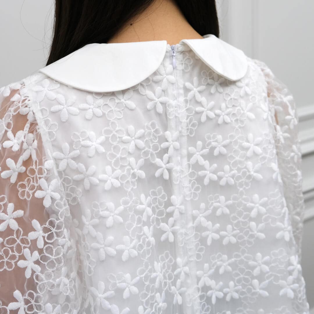 フラワーレースカラーブラウス(WHITE) | TOPS | UN MINOU