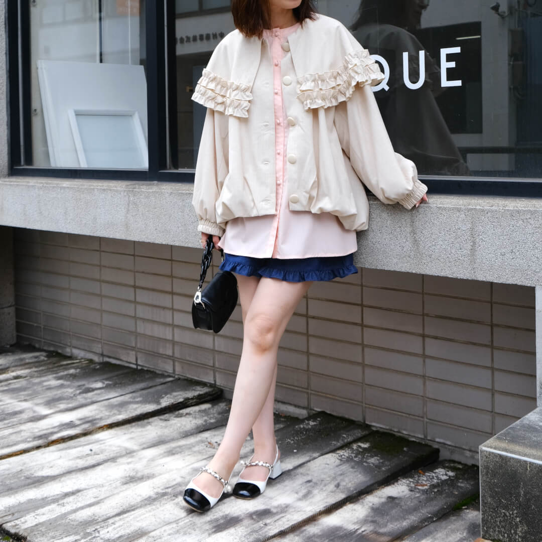 Lace Frill Cuff Blouse(PINK)
