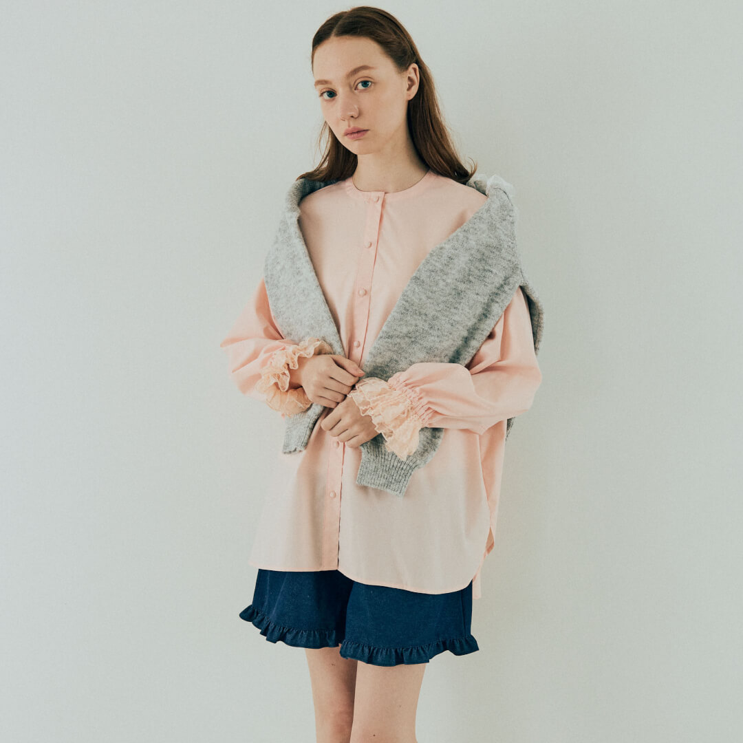 Lace Frill Cuff Blouse(PINK)