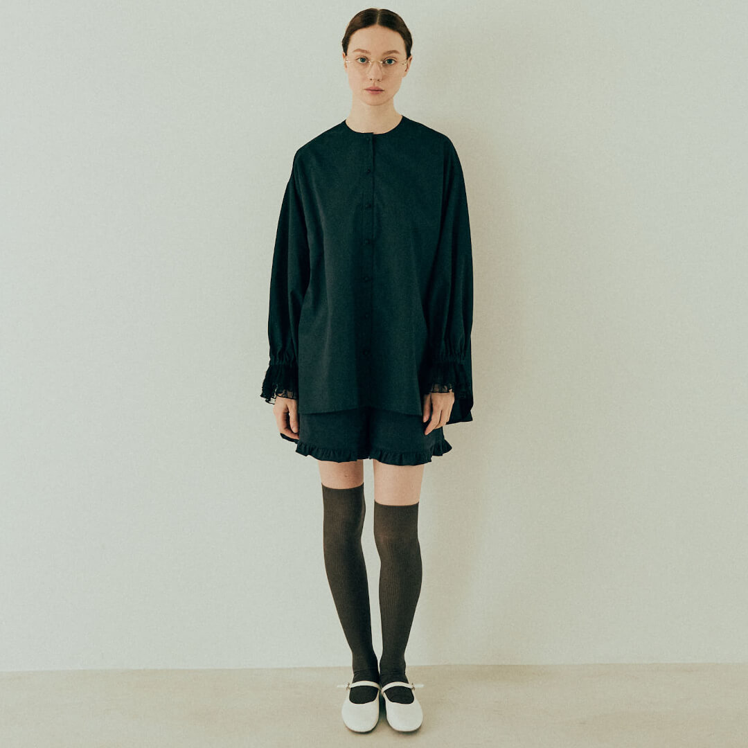 Lace Frill Cuff Blouse(BLACK)