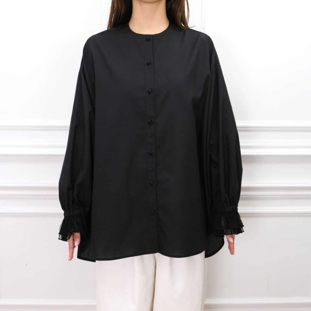 Lace Frill Cuff Blouse(BLACK)