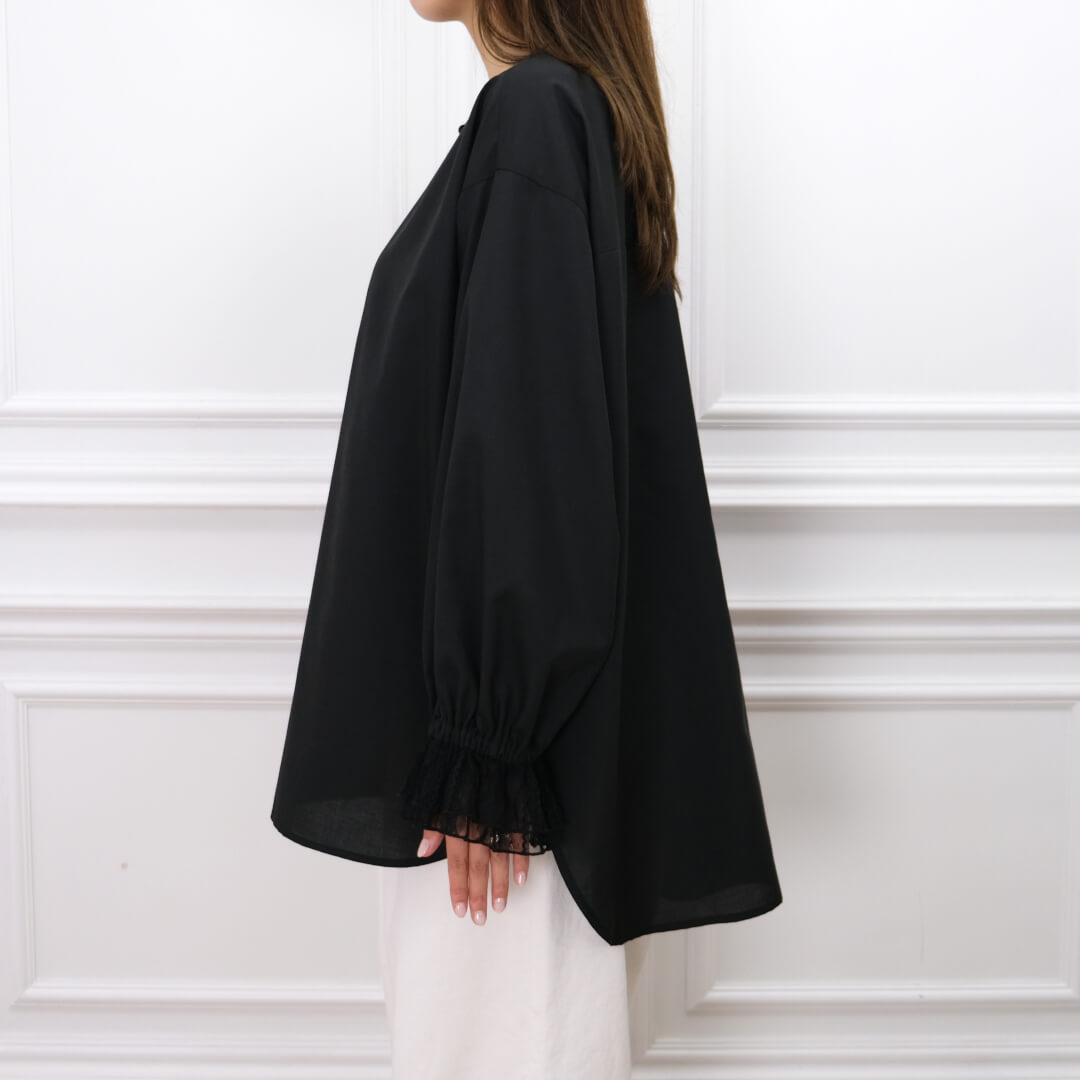 Lace Frill Cuff Blouse(BLACK)