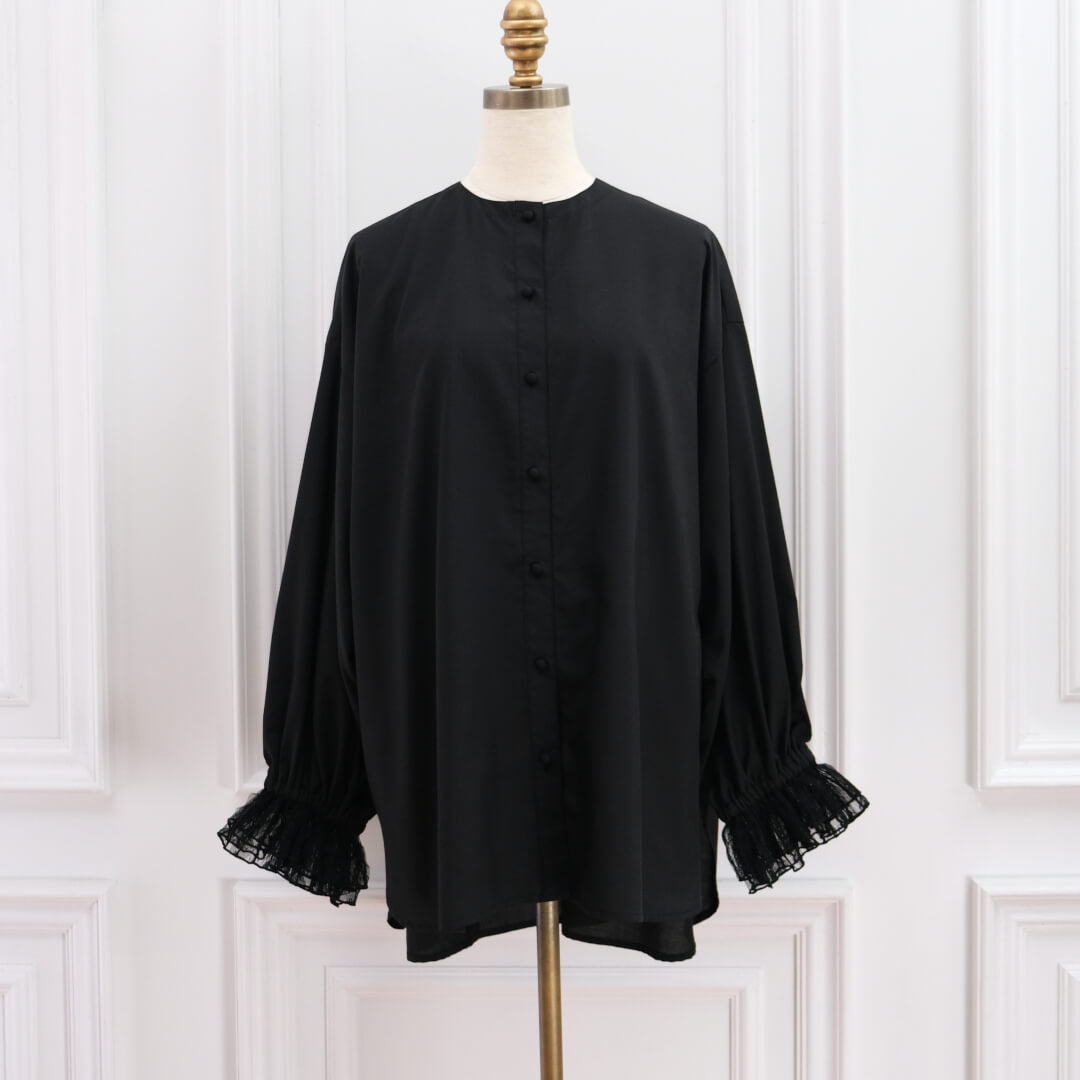 Lace Frill Cuff Blouse(BLACK)